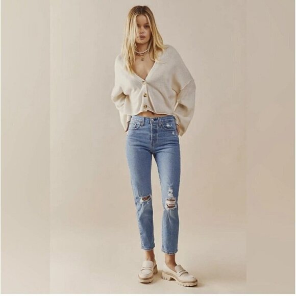 Levi’s Button Fly Wedgie Jeans 25 stretch Straight leg Distressed denim blue - Picture 6 of 14